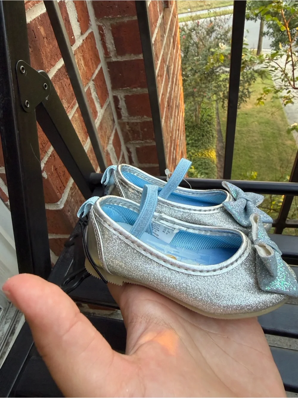 Disney Toddler Silver Glitter Bow Ballet Flats